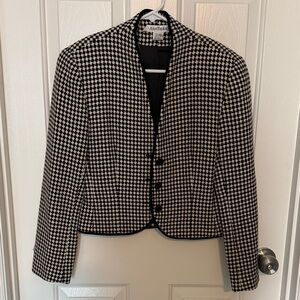 Vintage Ann Taylor 100% Wool Cropped Houndstooth Blazer